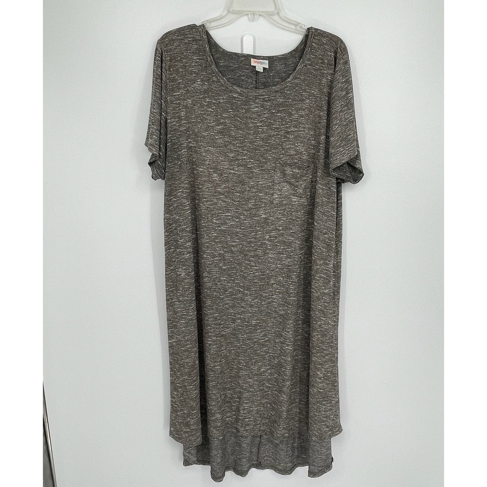 LuLaRoe‎ Women's Gray Space Dye Short Sleeve Pocket Carly T-Shirt Dress Size 2XL